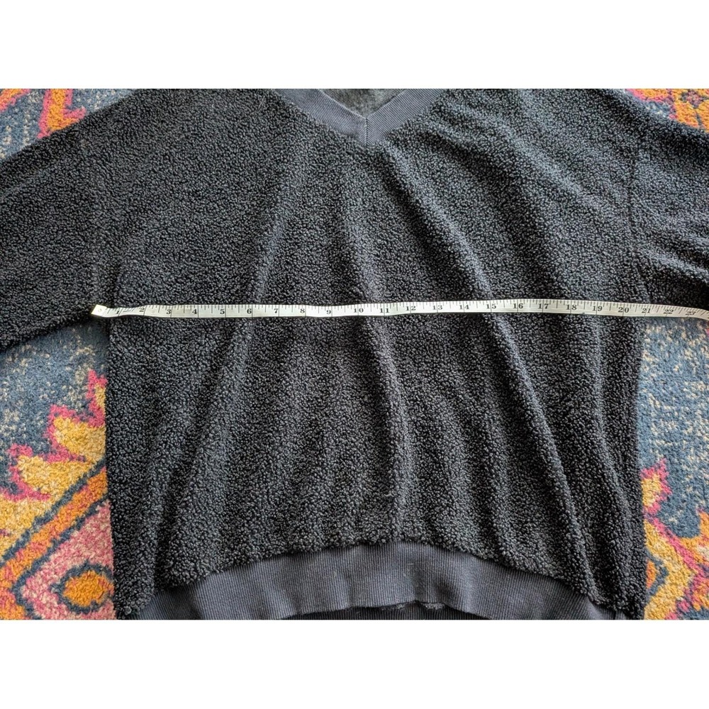WISHLIST Black Boucle Knit V-Neck Oversized Teddy Bear Sherpa Sweatshirt Sz S/M‎ - Picture 7 of 7